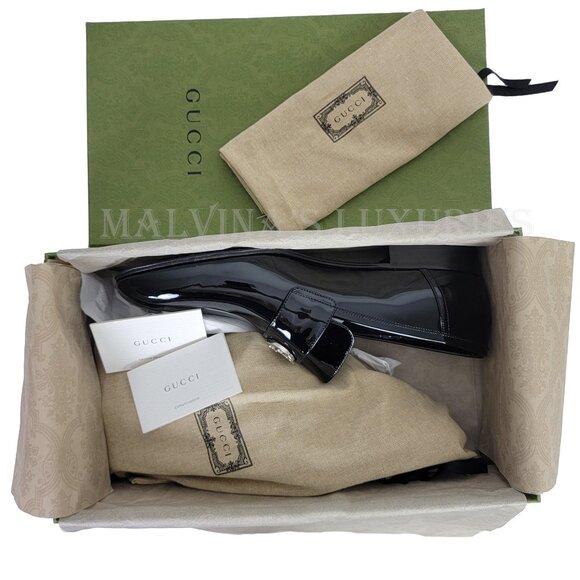 GUCCI SHOES MENS LOAFERS INTERLOCKING G LOGO BLACK LEATHER sz 12.5 US 13 - Picture 15 of 16